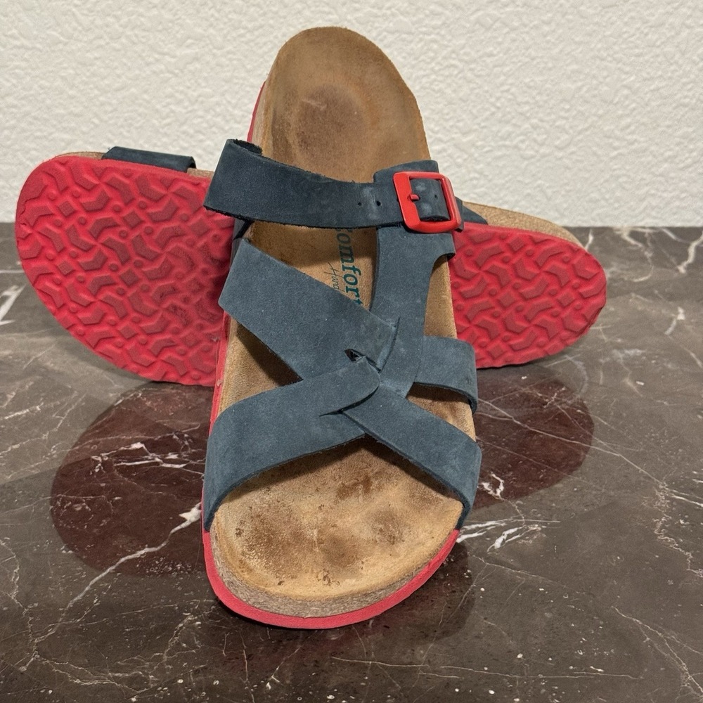 COMFORTFUSSE LEA Size 40 Hunter Green Red  Handmade‎ Sandal Germany